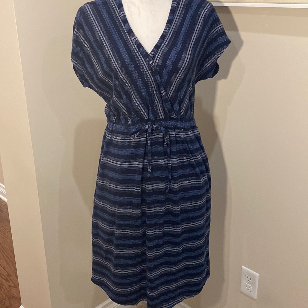 Eddie Bauer cotton stretch striped dress drawstring